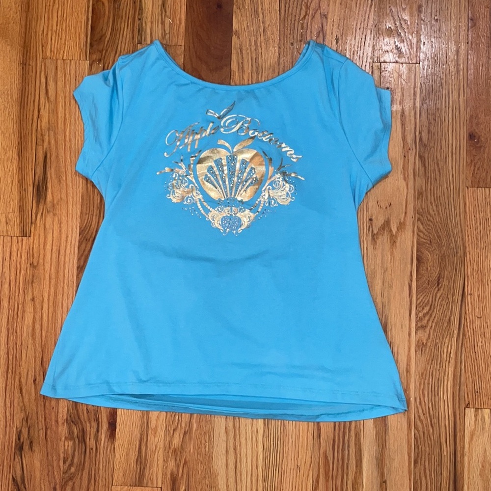 New Apple Bottoms Y2K logo Rhinestone apple OPEN X back shirt blue PLUS 3X